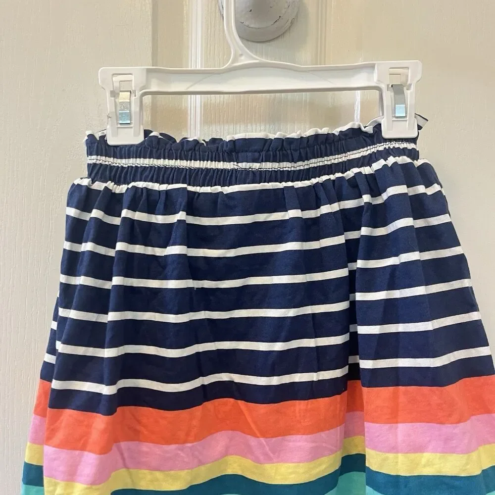 Lands' End Navy Blue Rainbow Striped Skort Skirt Ruffle Cotton Girls Medium 8